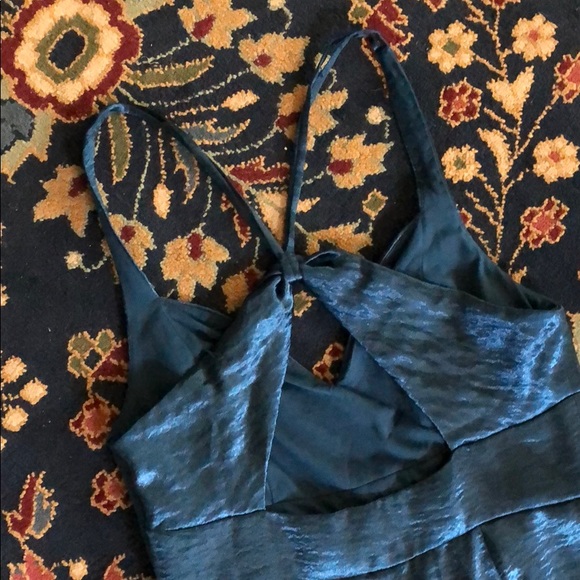 Free People Satin Jumpsuit Open Back X Cross Flare - Picture 6 of 7